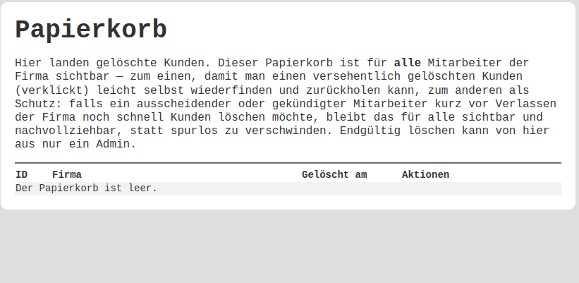 Papierkorb mit gelöschten Kunden